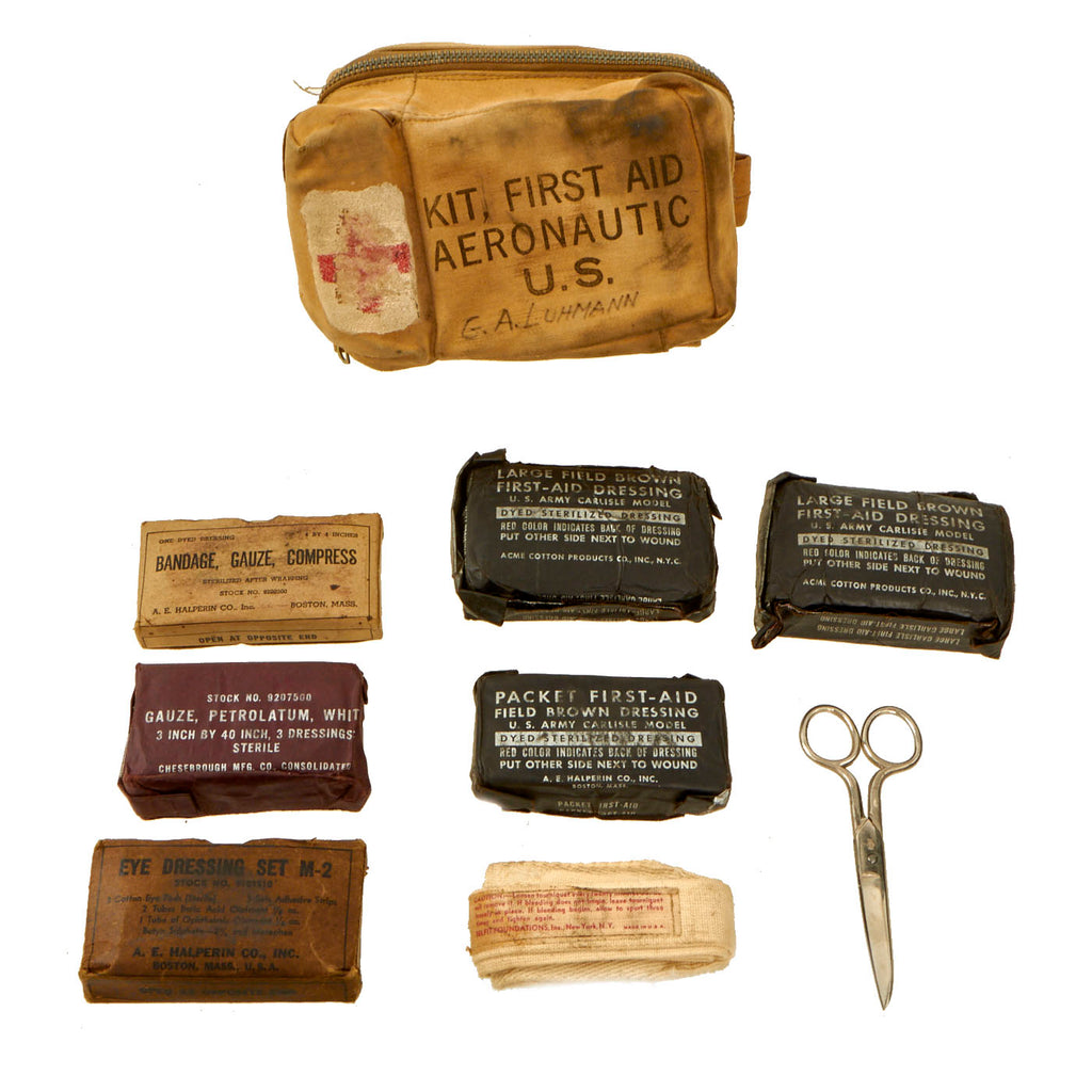 Original U.S. WWII Aeronautic First Aid Kit With Contents Original Items