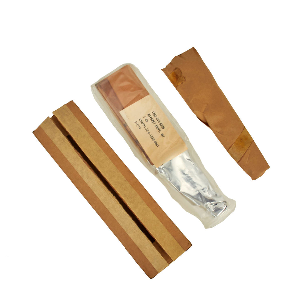 Original U.S. Vietnam War Era Unissued M7 Bayonet for M16 Rifle with M8A1 Scabbard in Original Unopened Packaging - Product Packed April 1973 Original Items