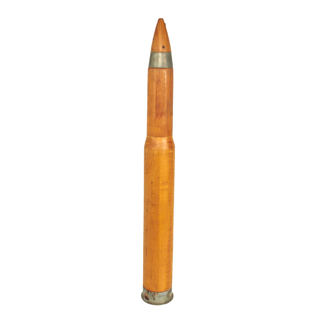 Original WWII U.S. Navy Gun 3 Inch Wooden MK6 Drill Round with Wooden Dummy Fuse - dated 1944 Original Items