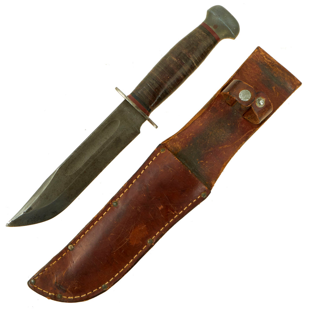 Original U.S. WWII RH PAL 36 MkII-Style Fighting Knife with Leather Belt Scabbard Original Items