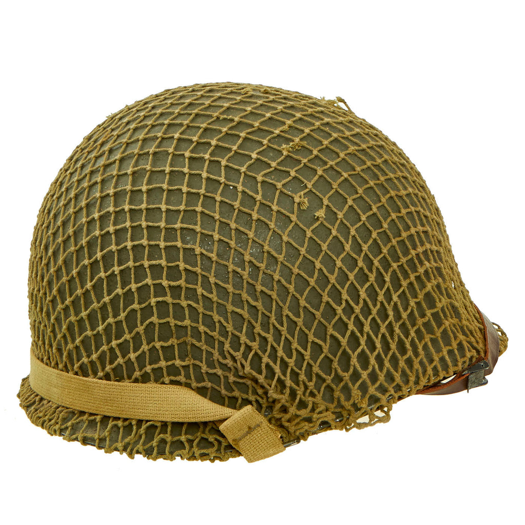 Original U.S. WWII McCord Front Seam Swivel Bale M1 Helmet with Net and Seaman Paper Co Liner - Complete Original Items