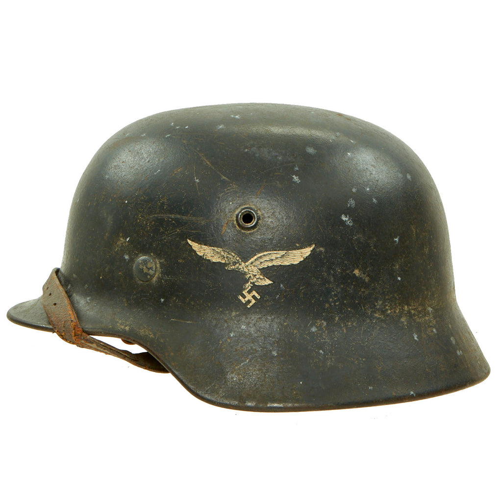 Original German WWII M40 Single Decal Luftwaffe Helmet Complete with 59cm Liner & Chinstrap - ET66 Original Items