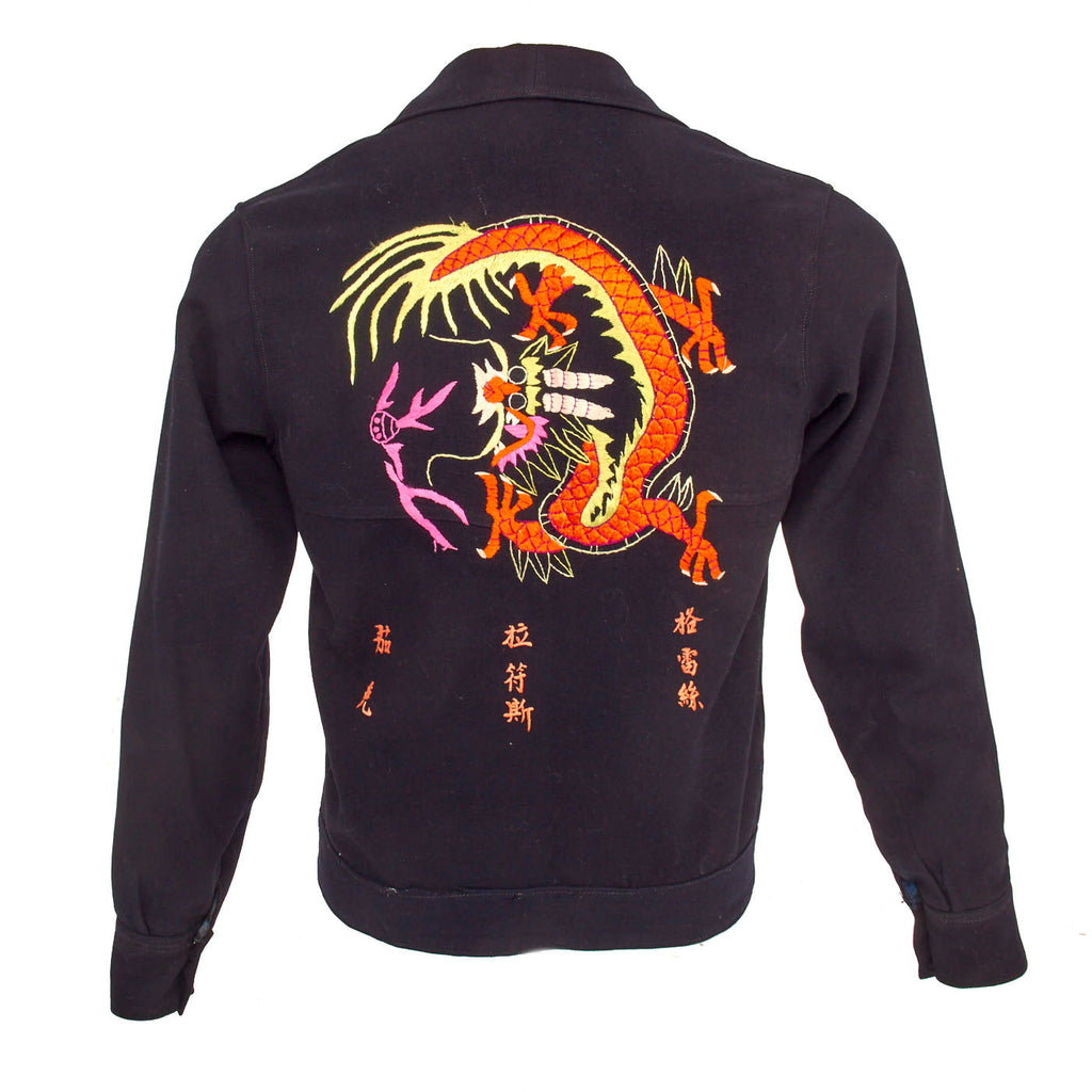 Original U.S. WWII US Navy Chief Petty Officer Shirt Custom Tailored As A Souvenir Jacket With Extensive Chinese Embroidery Original Items