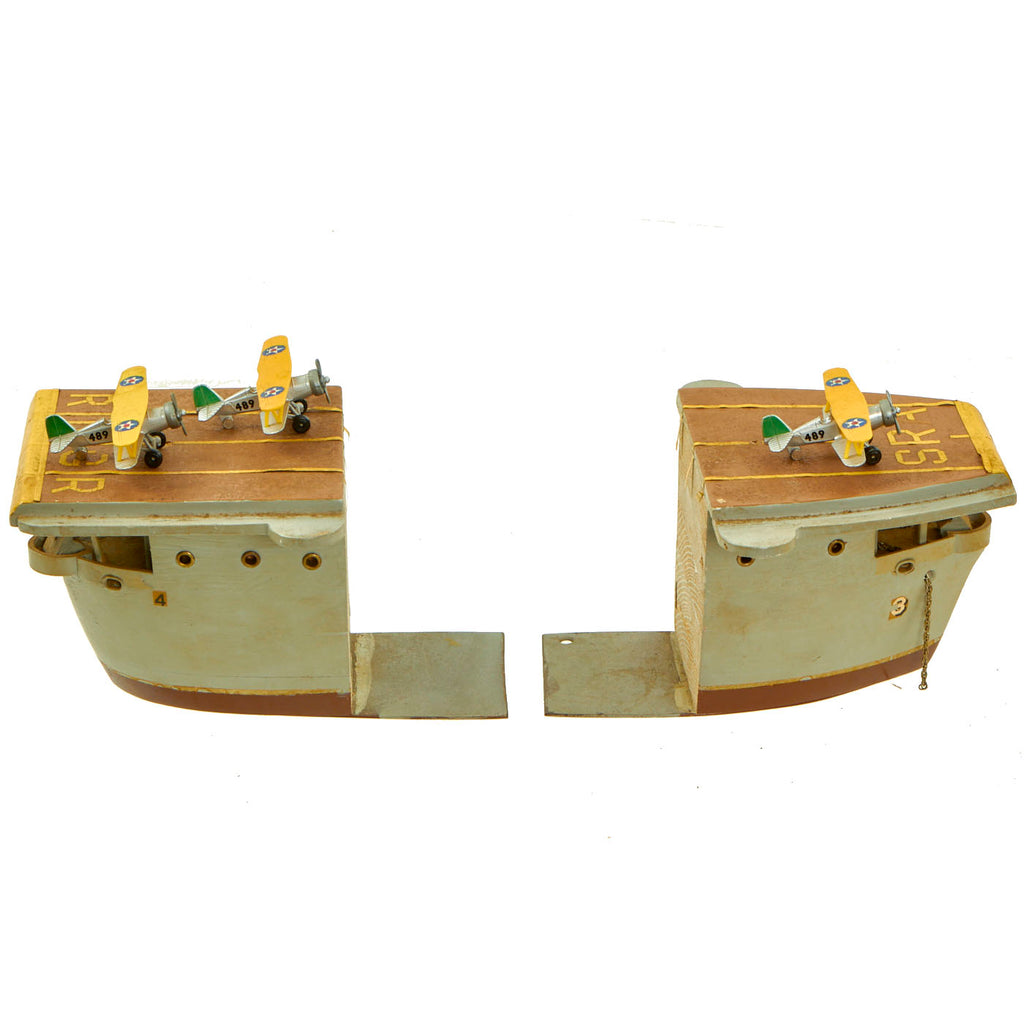 Original U.S. WWII Folk Art Aircraft Carrier Bookends - U.S.S. Saratoga and the U.S.S. Ranger Original Items