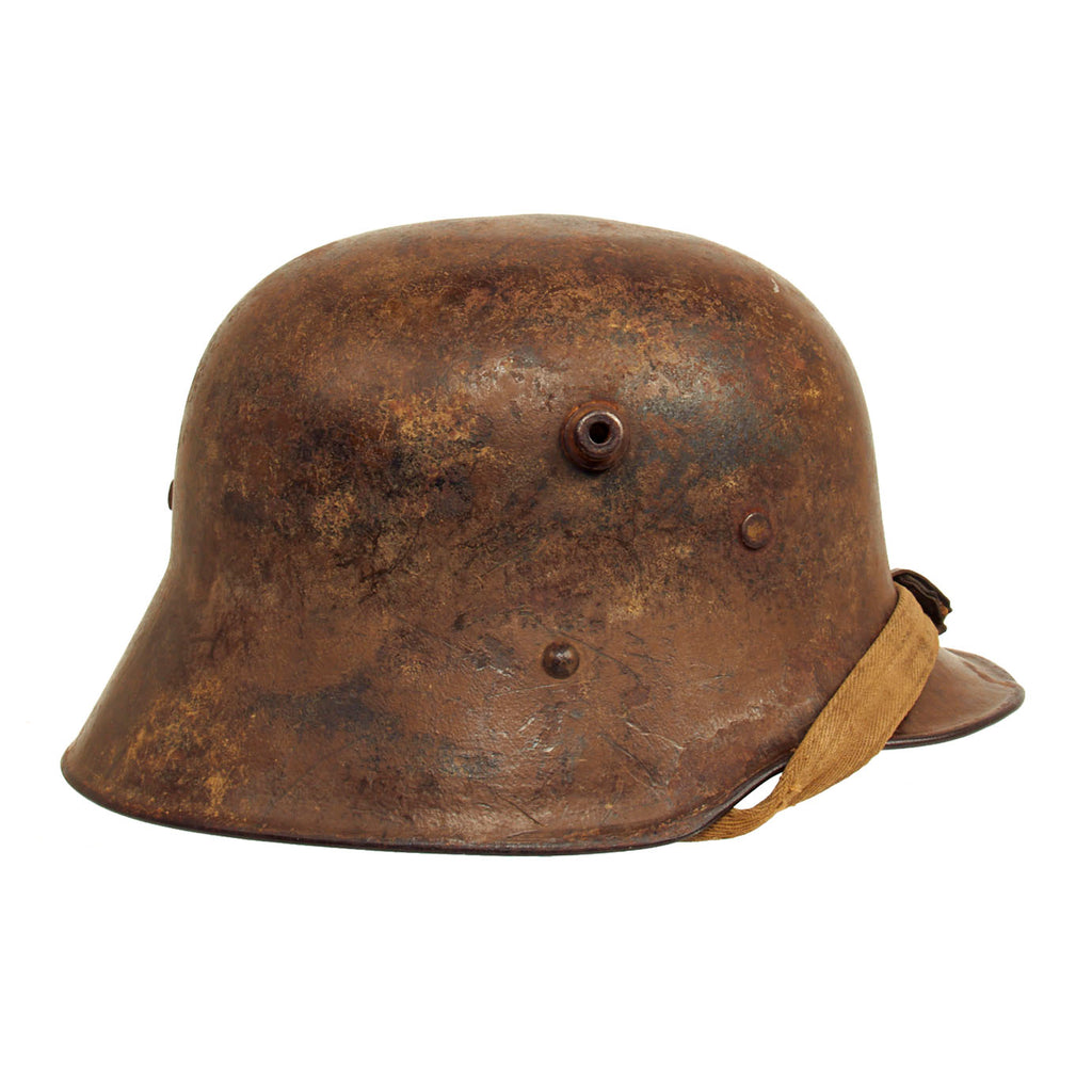 Original WWI Austro-Hungarian M17 Steel Helmet with Partial Liner & Chinstrap - Marked AW64 Original Items