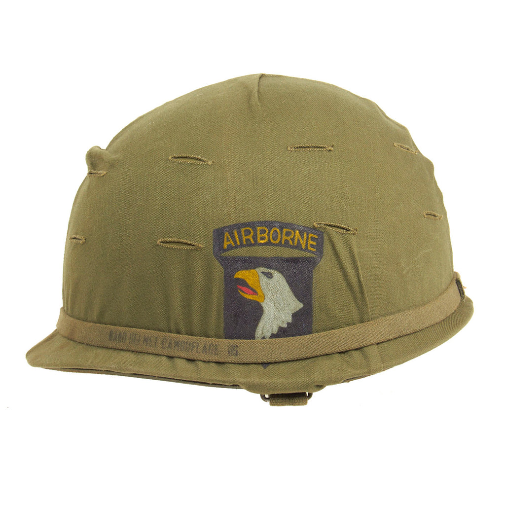 Original U.S. WWII Vietnam War M1-C Paratrooper Helmet with 101st Airborne Marked Olive Drab Cover - 1967 Original Items