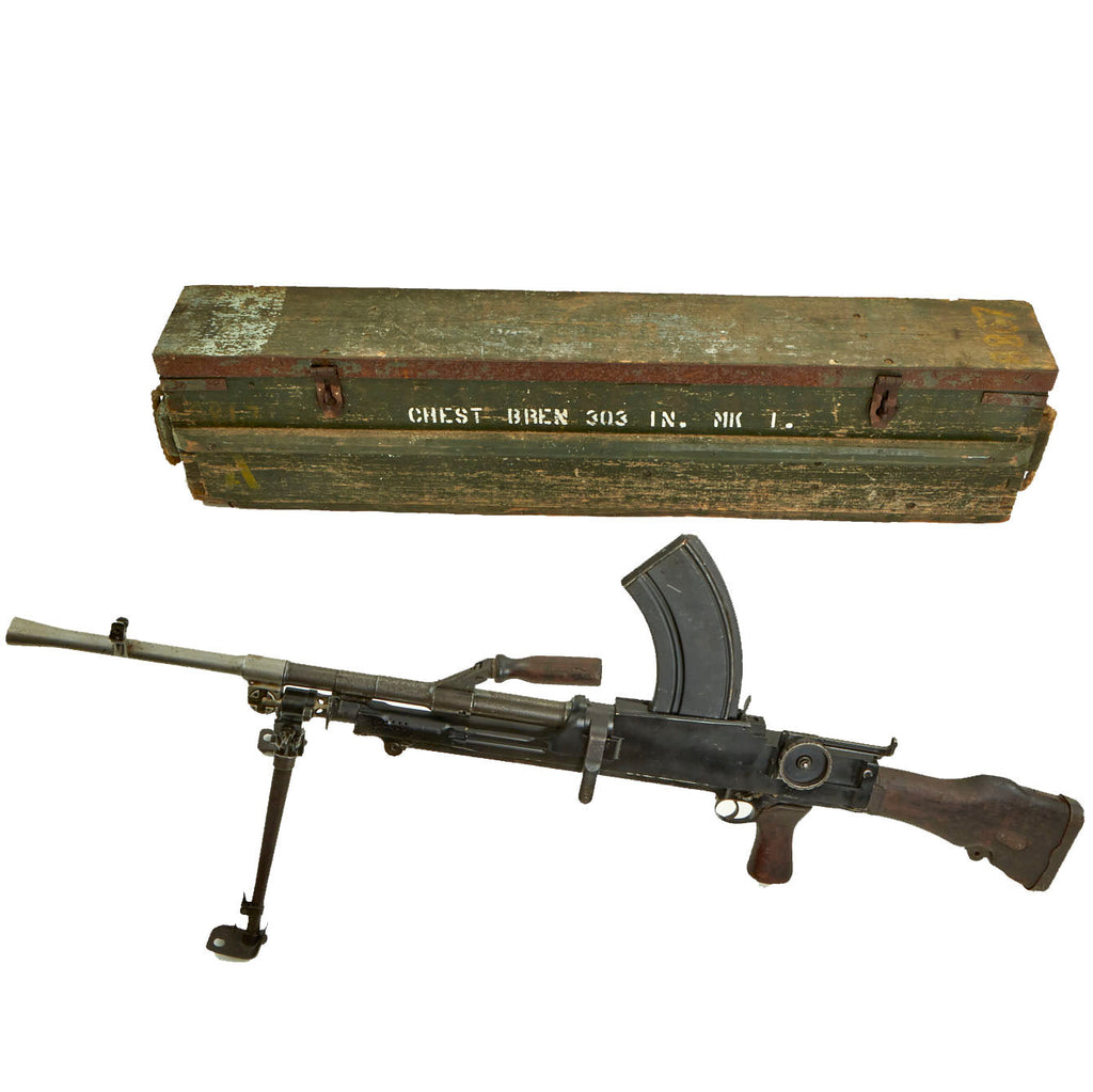 Original WWII British Bren MkI Display Gun with Magazine in Original Transit Chest Original Items