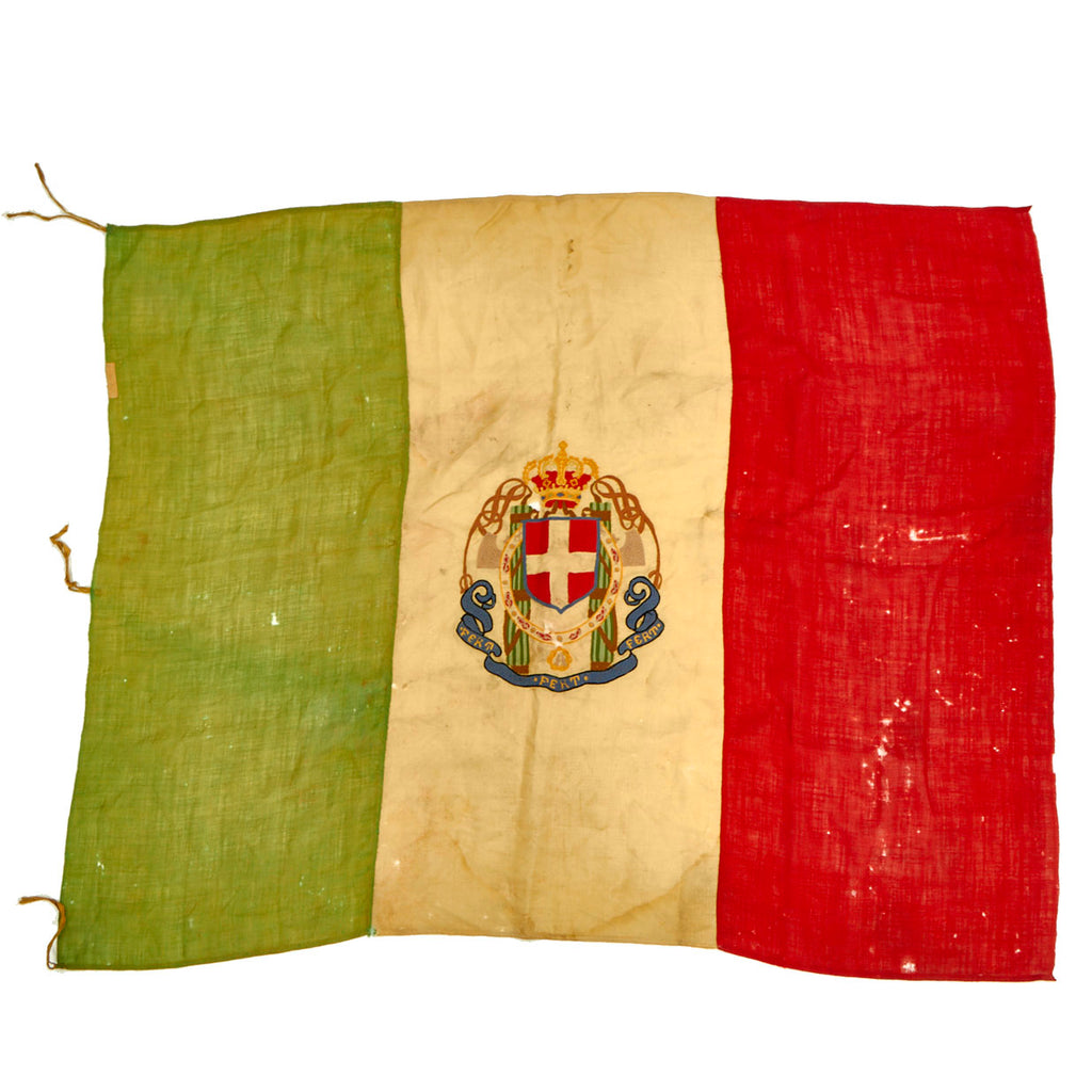 Original Italian WWII Hand Embroidered Lesser Coat-of-Arms of Italy Flag - 43” x 38” Original Items