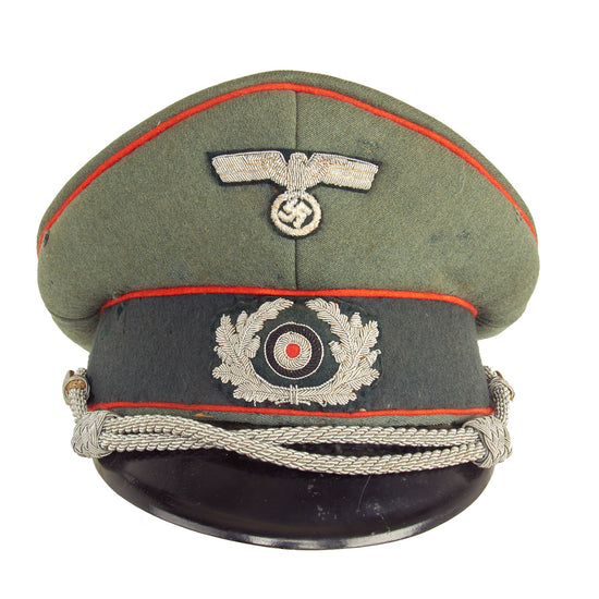Original German WWII Army Heer Artillery Officer's Schirmmütze Visor Cap with Embroidered Bullion Insignia Original Items