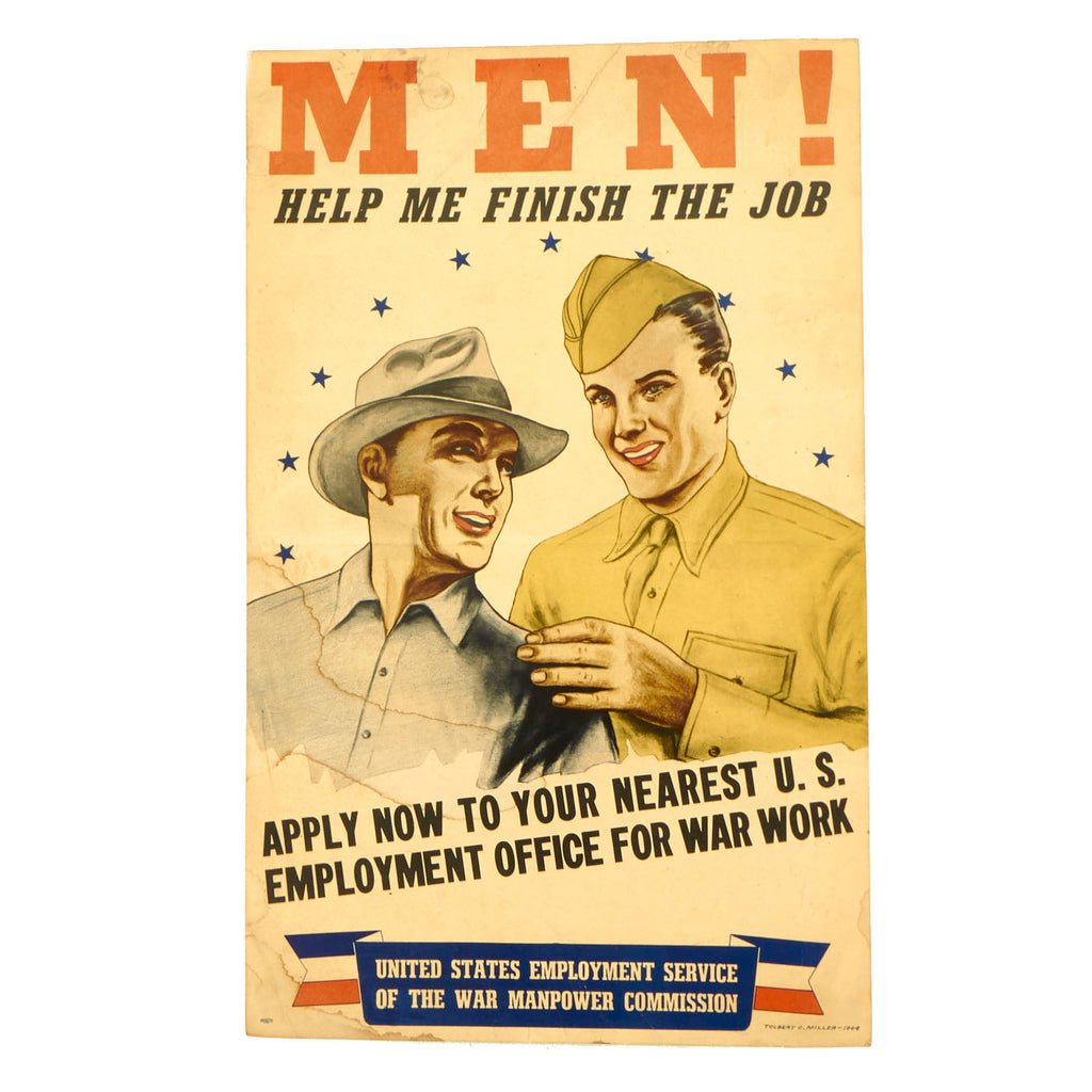 Original U.S. WWII War Manpower Commission Recruitment Poster - “Help Me Finish The Job” - 21” x 13 ½” Original Items