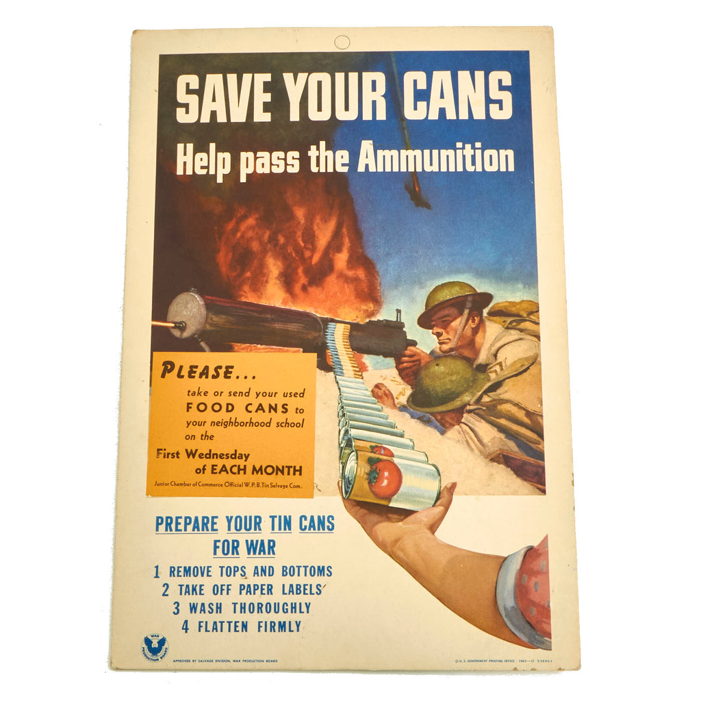Original U.S. WWII Home Front Save Your Cans - Help Pass the Ammunition - Prepare Your Tin Cans For War Countertop Standup Sign Original Items