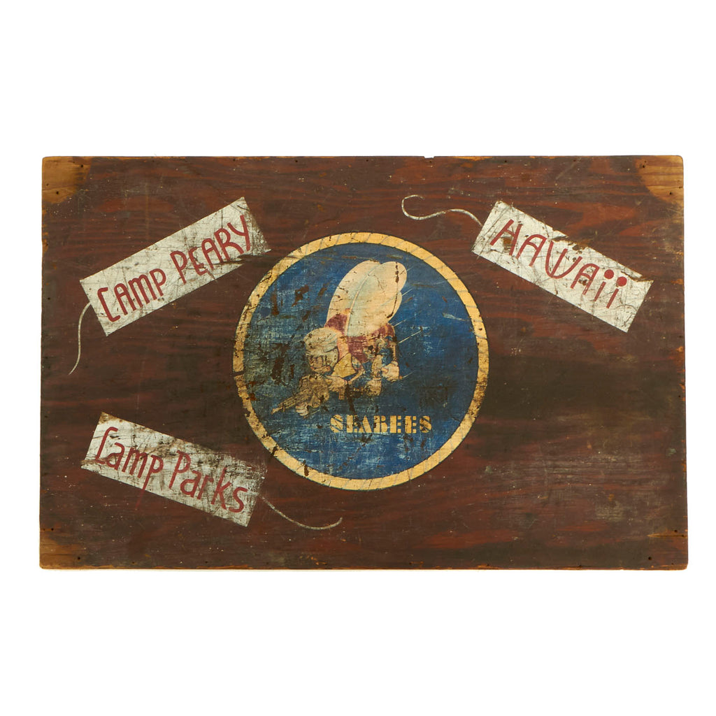Original U.S. WWII SEABEES Hand Painted Camp Peary and Camp Parks Hawaii Sign Original Items