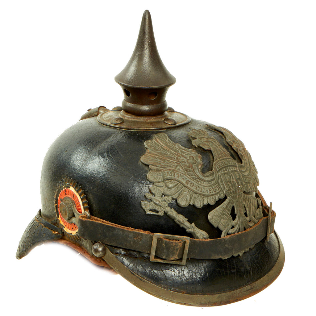Original Imperial German WWI Prussian EM/NCO Infantry M1915 Pickelhaube Spiked Helmet With Regiment Markings - Complete Original Items