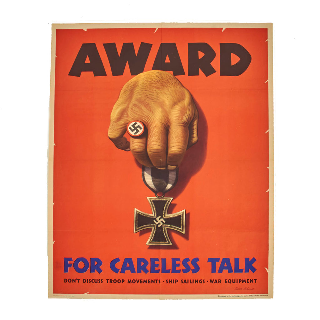 Original U.S. WWII National Security Careless Talk Propaganda Poster - 20” x 26” Original Items