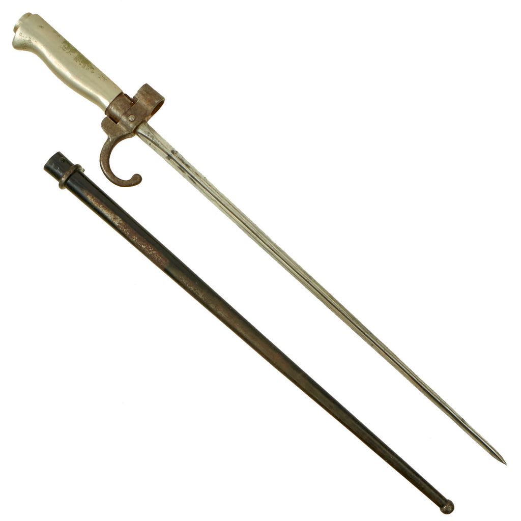 Original French WWI Lebel M.1886 Nickel Handle Cruciform Épée Bayonet with Steel Scabbard Original Items