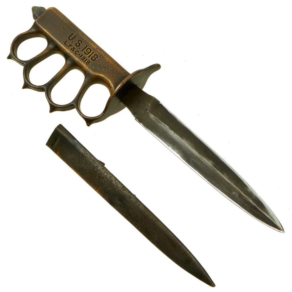 Original U.S. WWI Model 1918 Mark I Trench Knife by L. F. & C. with French Made Steel Scabbard Original Items