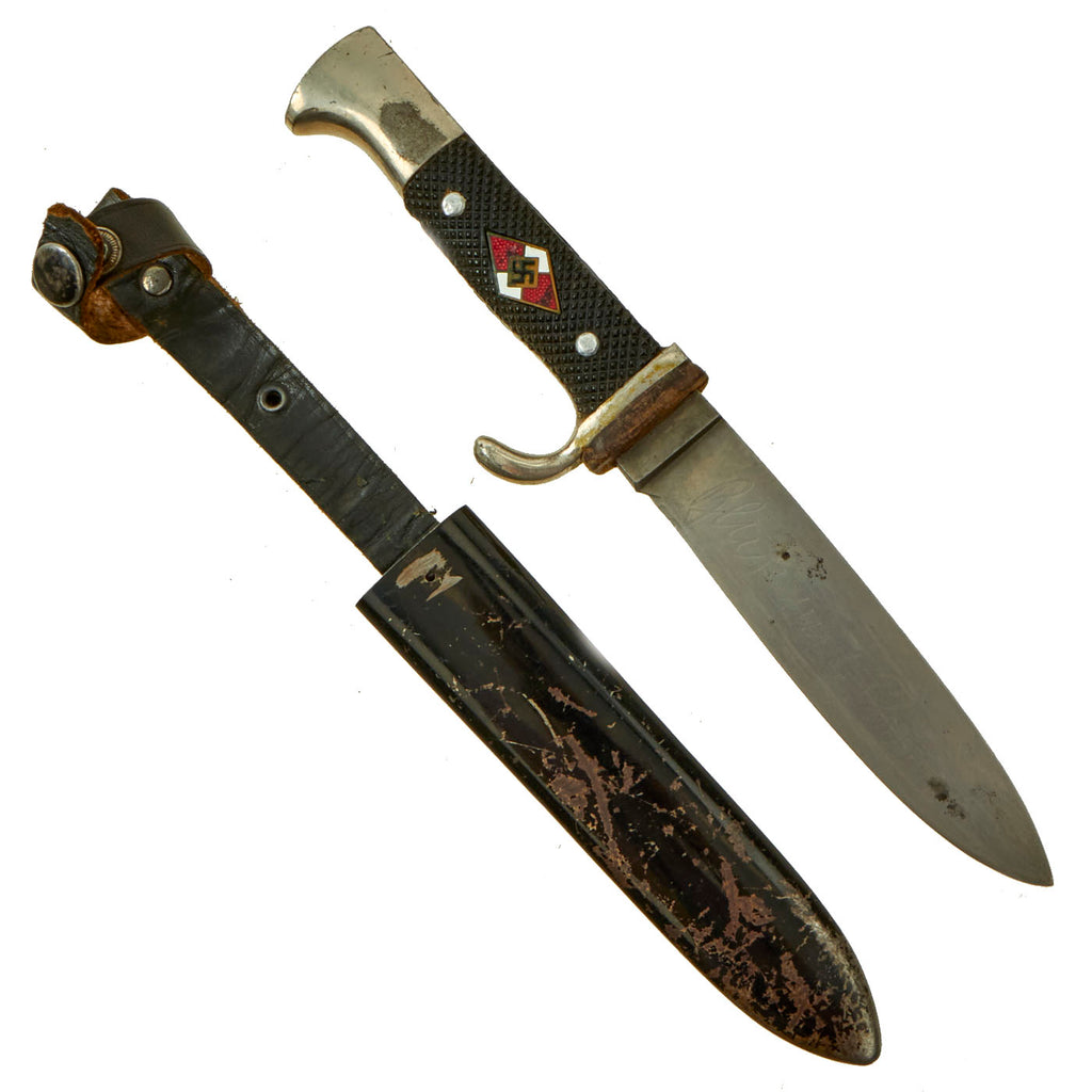 Original German WWII Transitional HJ Knife with Motto by Anton Wingen Jr. with Scabbard - RZM M7/51 1937 Original Items