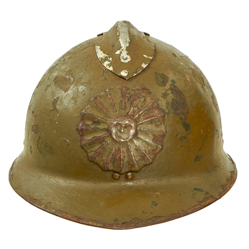 Original Peruvian WWII French Model 1926 Adrian Infantry Helmet with “Sun Emblem” Badge On The Front - Shell Only Original Items