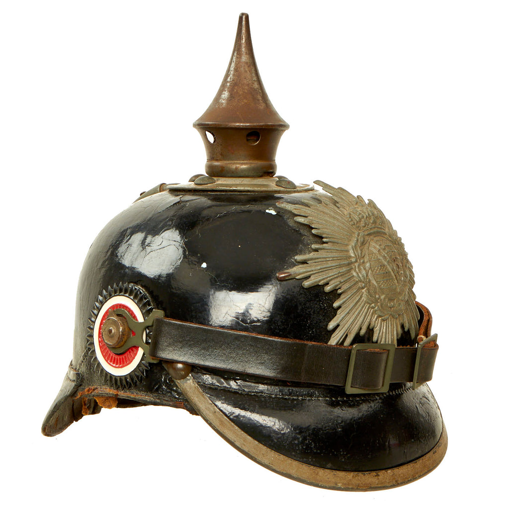 Original Imperial German WWI Kingdom of Saxony M1915 Infantry EM/NCO Pickelhaube Spiked Helmet - dated 1916 Original Items