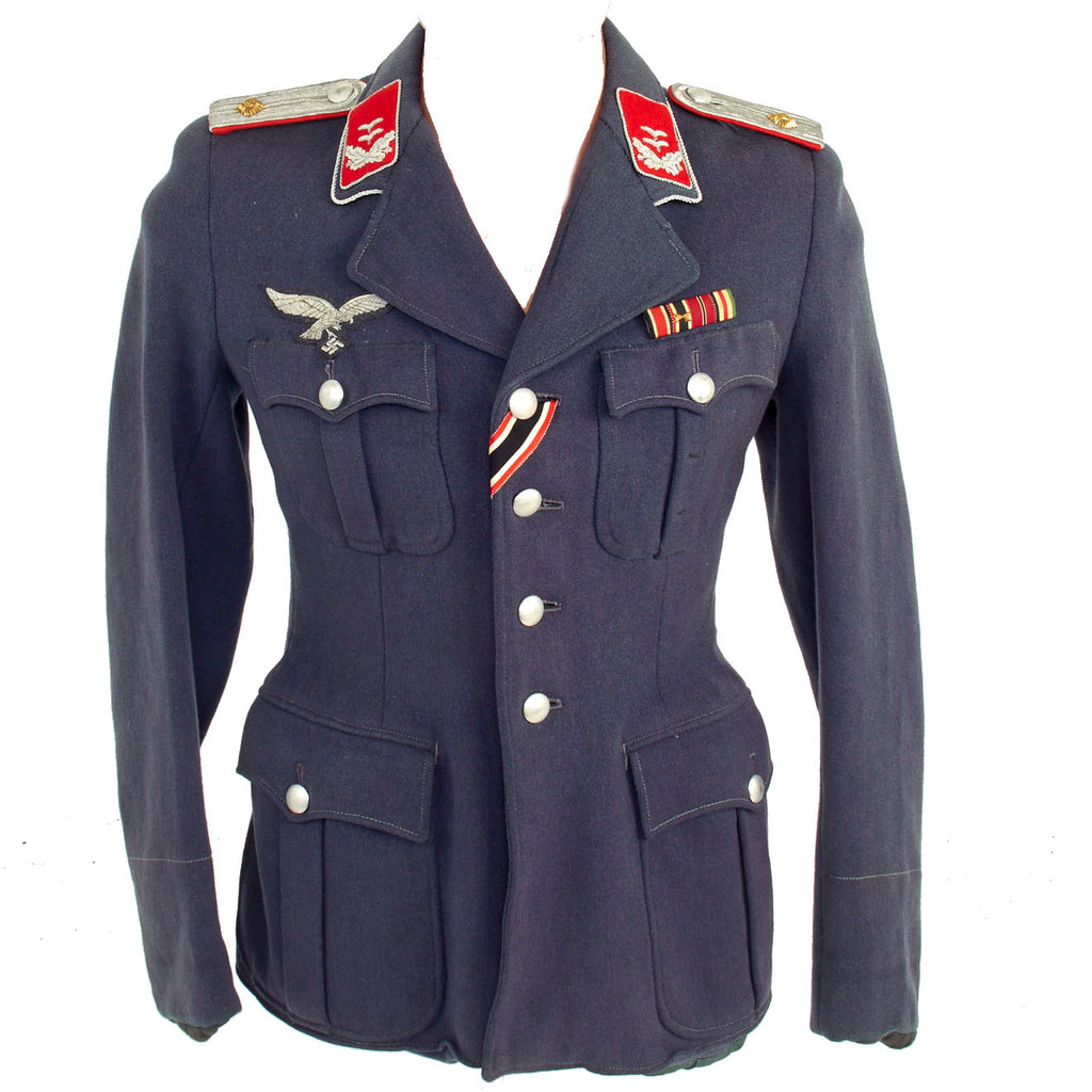 Original German WWII Luftwaffe Flak Artillery Oberleutnant Officer's Dutch Made Fliegerbluse Tunic with Medal Bar Original Items