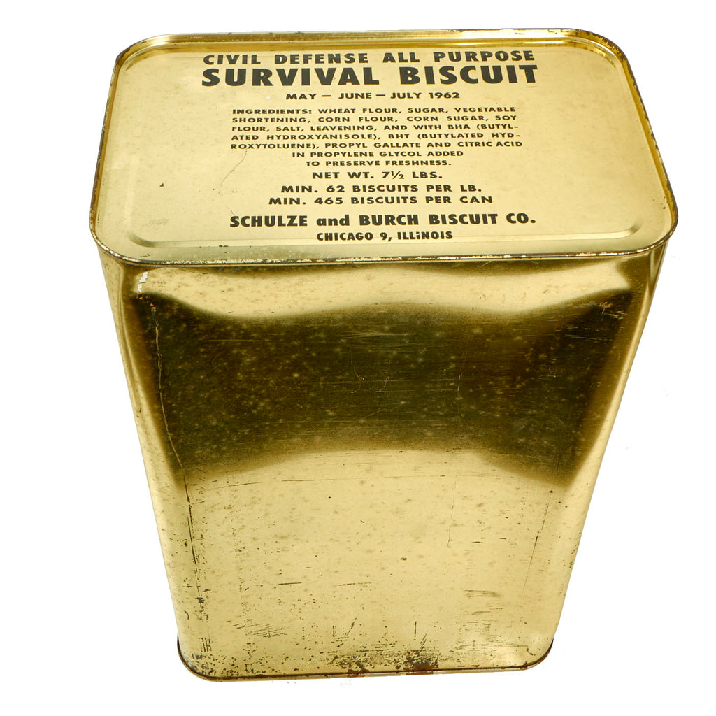 Original U.S. Vietnam War Era / Cold War Era Civil Defense All Purpose Survival Biscuits Dated “May - June - July 1962” - 13” x 8 ⅝” x 5 ¾” Original Items