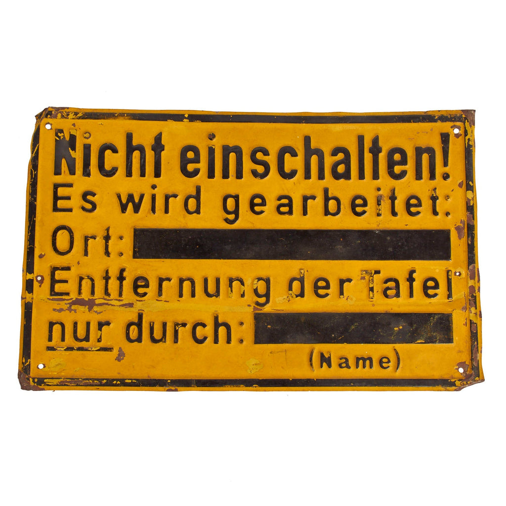 Original German WWII Bunker Electrical Work Caution Sign - 15 ¾” x 9 ¾” Original Items