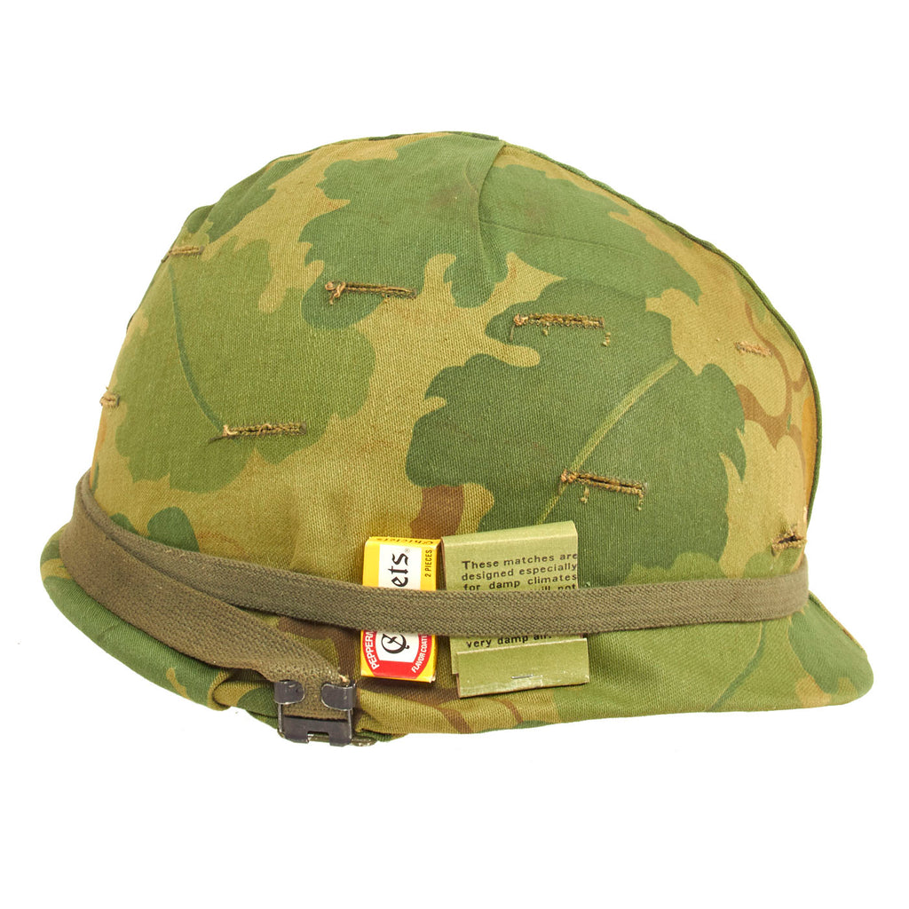 Original U.S. WWII Vietnam War Unissued M1 Helmet with Early Twill USMC Reversible Camouflage Cover - Mint Condition Original Items