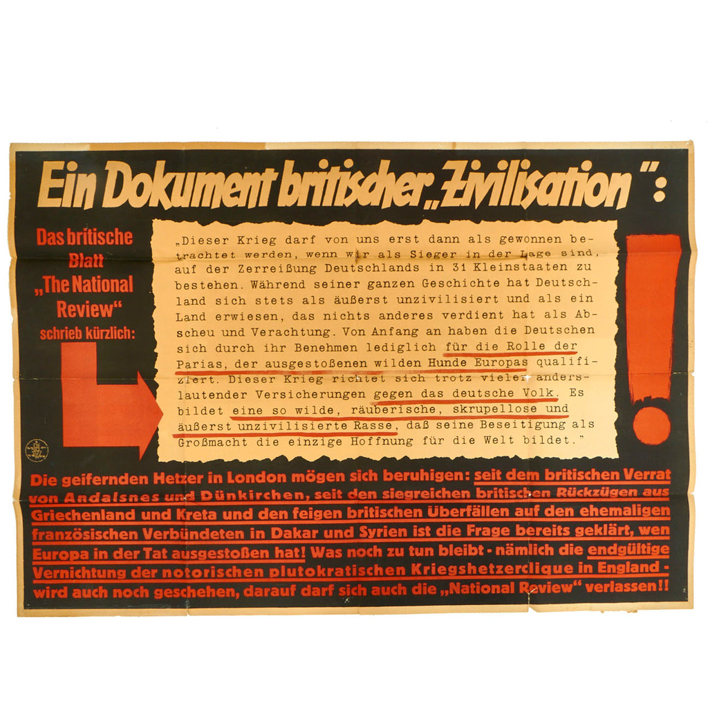 Original German WWII Parole der Woche ("Slogan of the Week") Anti British Propaganda Poster - 33” x 47” Original Items