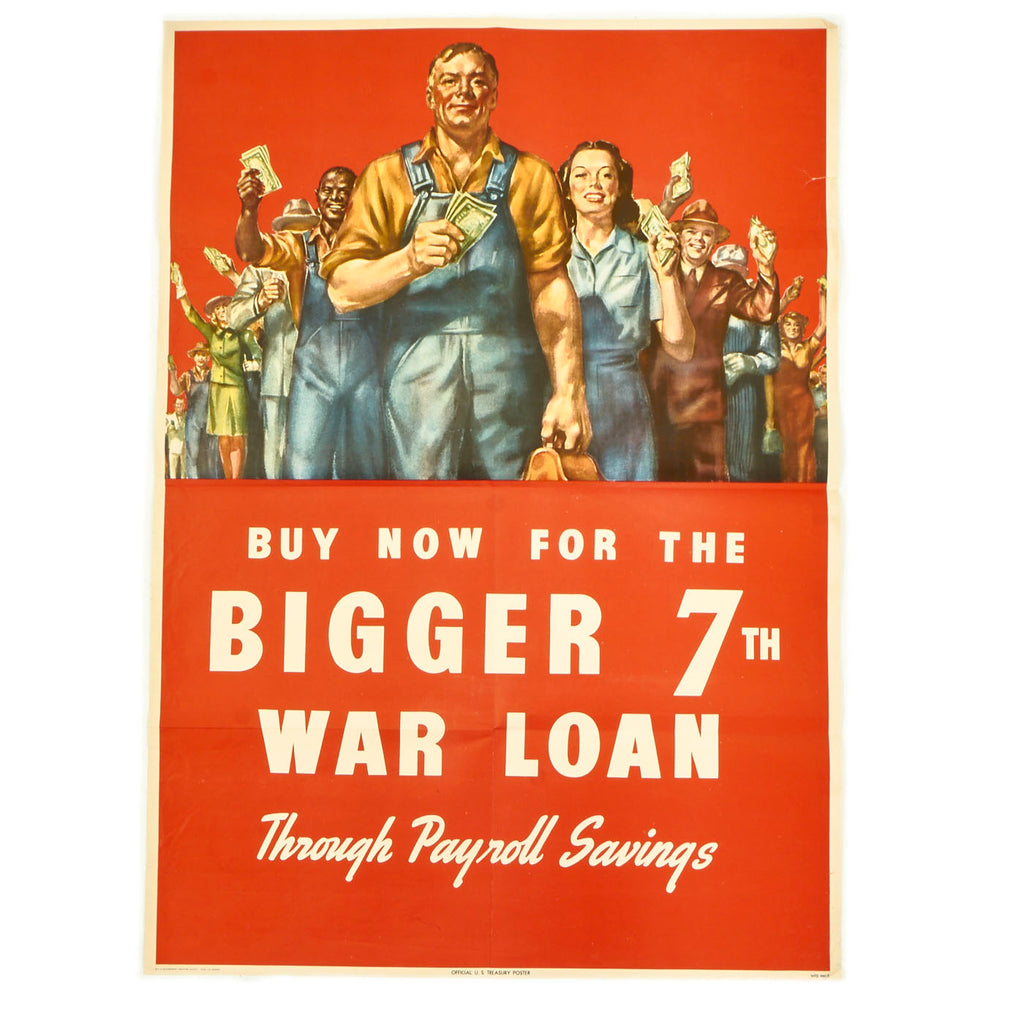 Original U.S. WWII 7th War Loan “Bigger 7th” Poster - 40” x 28 ½” Original Items
