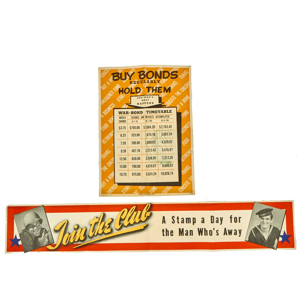 Original U.S. WWII War Bonds and War Savings Stamps Poster Lot - 2 Items Original Items