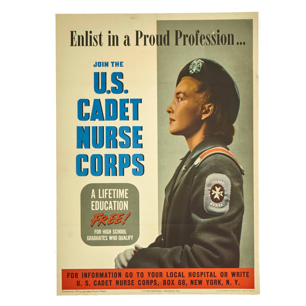 Original U.S. WWII 1943 Enlist in a Proud Profession! U.S. Cadet Nurse Corps Poster - 20 ½” x 28 ½” Original Items