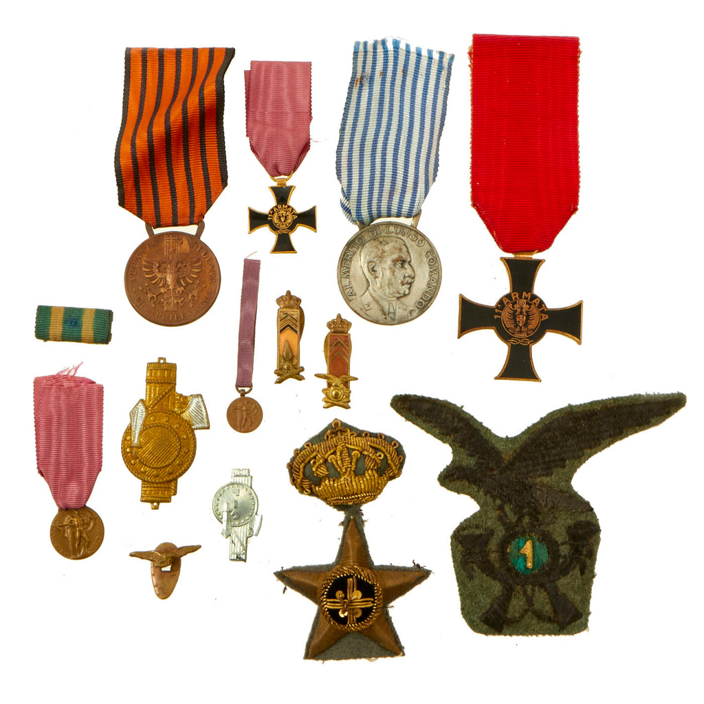 Original Italy WWII Medal and Uniform Insignia Lot - 14 Items Original Items