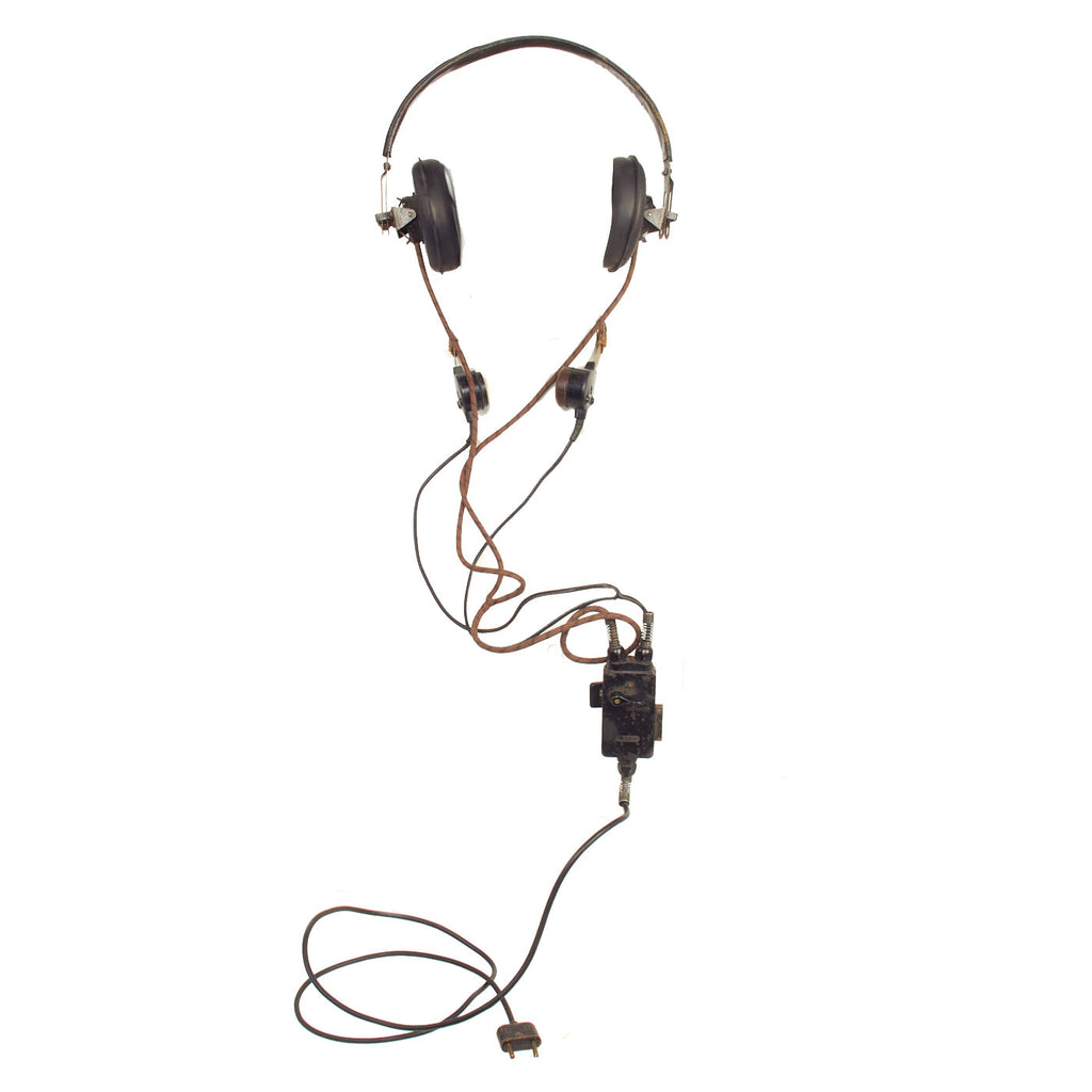 Original German WWII Panzer Armored Vehicle Model B Headset with Throat Mic Original Items