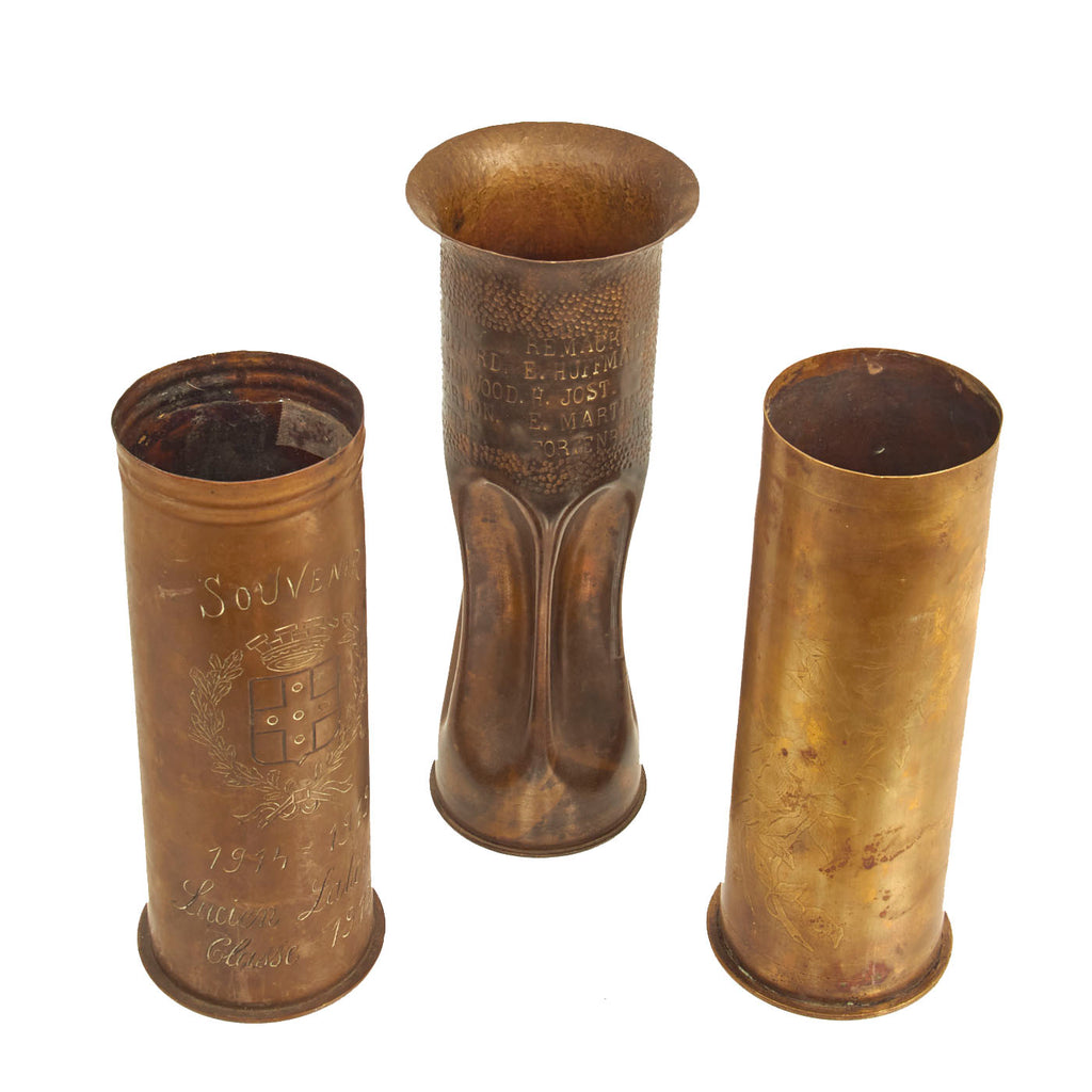 Original WWI French Trench Art Artillery Shell Lot - 3 Items Original Items