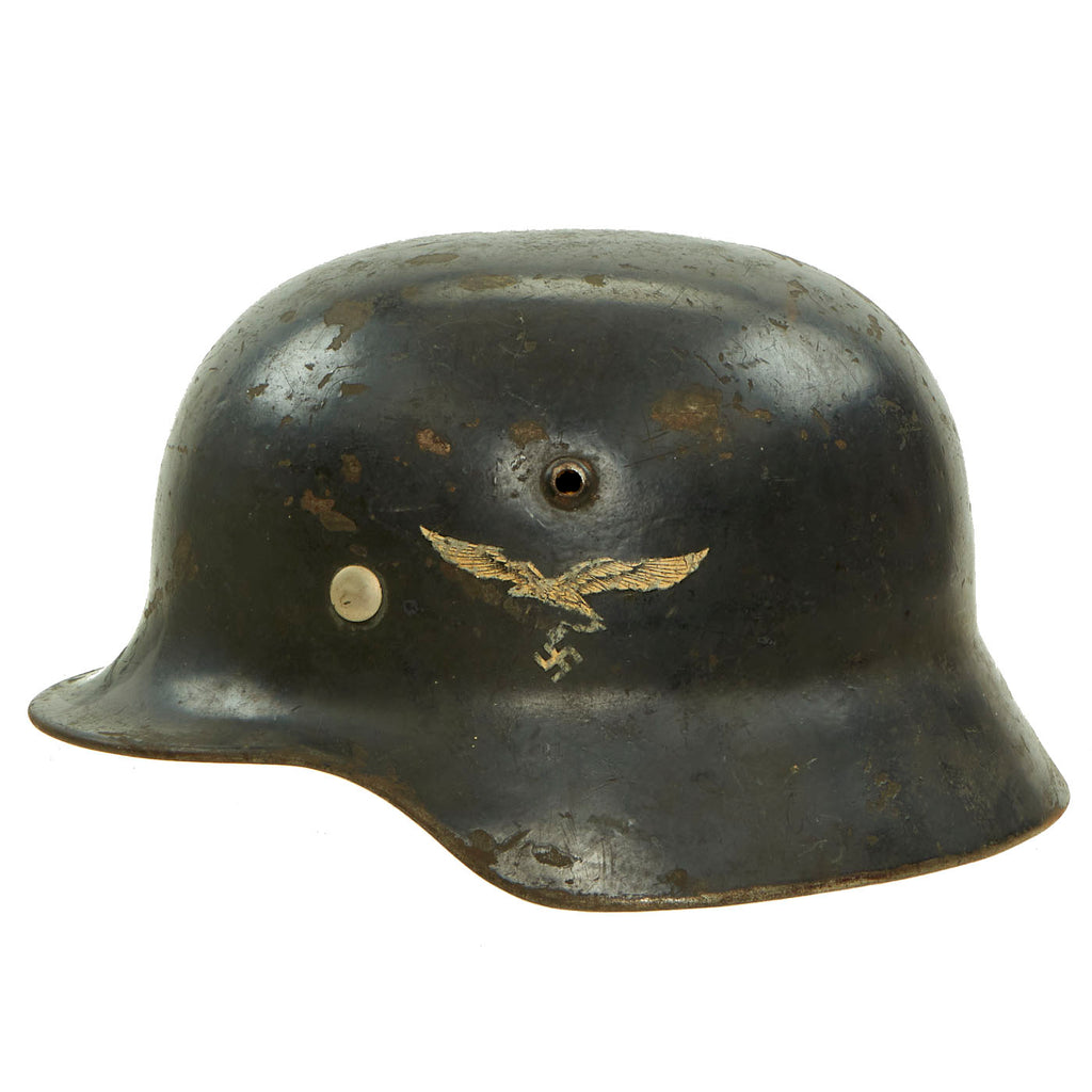 Original German WWII 1939 dated Luftwaffe M35 Double Decal Steel Helmet with 56cm Liner - marked EF64 Original Items