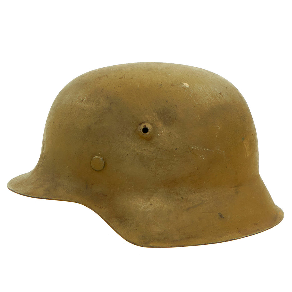 Original German WWII M42 Textured Sand Camouflage Helmet with 58cm Liner & Chinstrap - stamped ckl66 Original Items