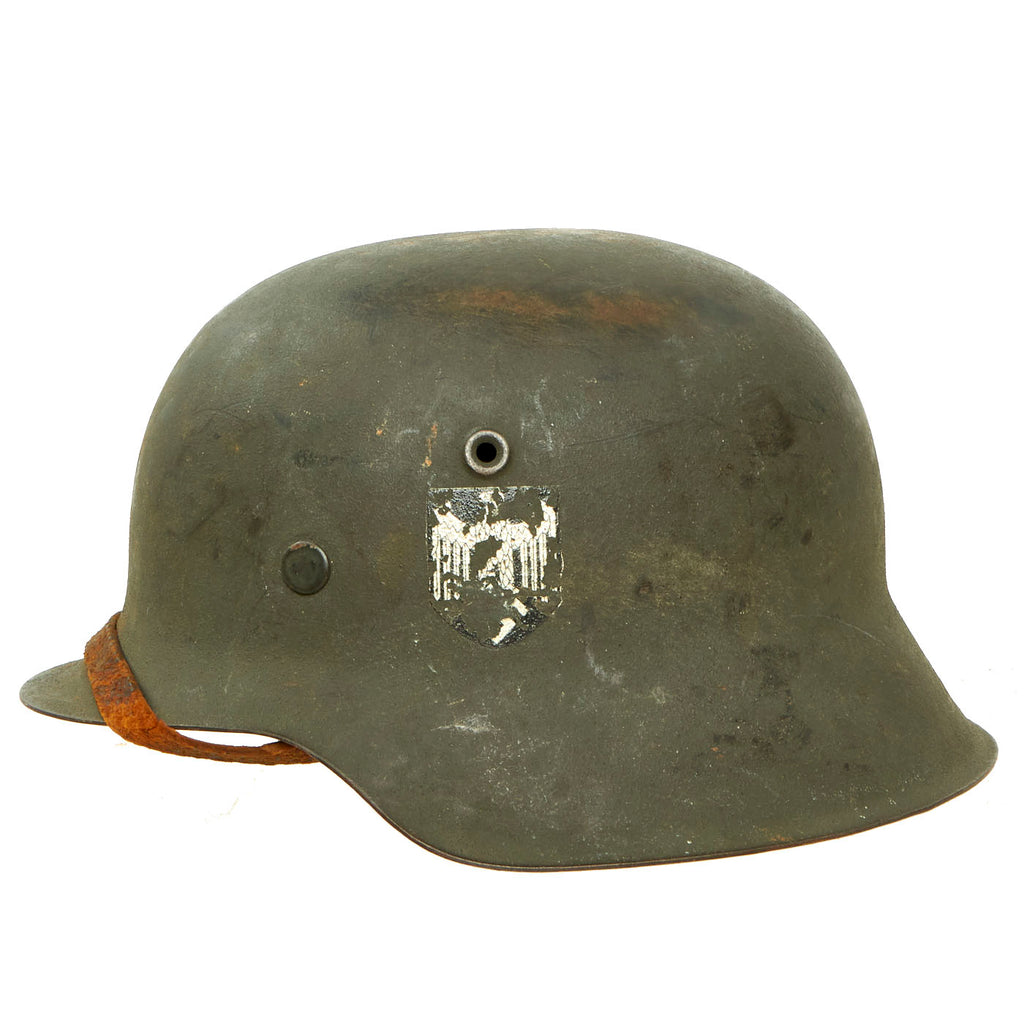 Original German WWII M42 Single Pocher Decal Army Heer Helmet with 57cm Liner & Chinstrap - stamped NS64 Original Items