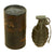Original U.S. WWII Inert Early War MkII Pineapple Fragmentation Grenade With M10A3 Fuze and M41A1 Transportation Canister Original Items