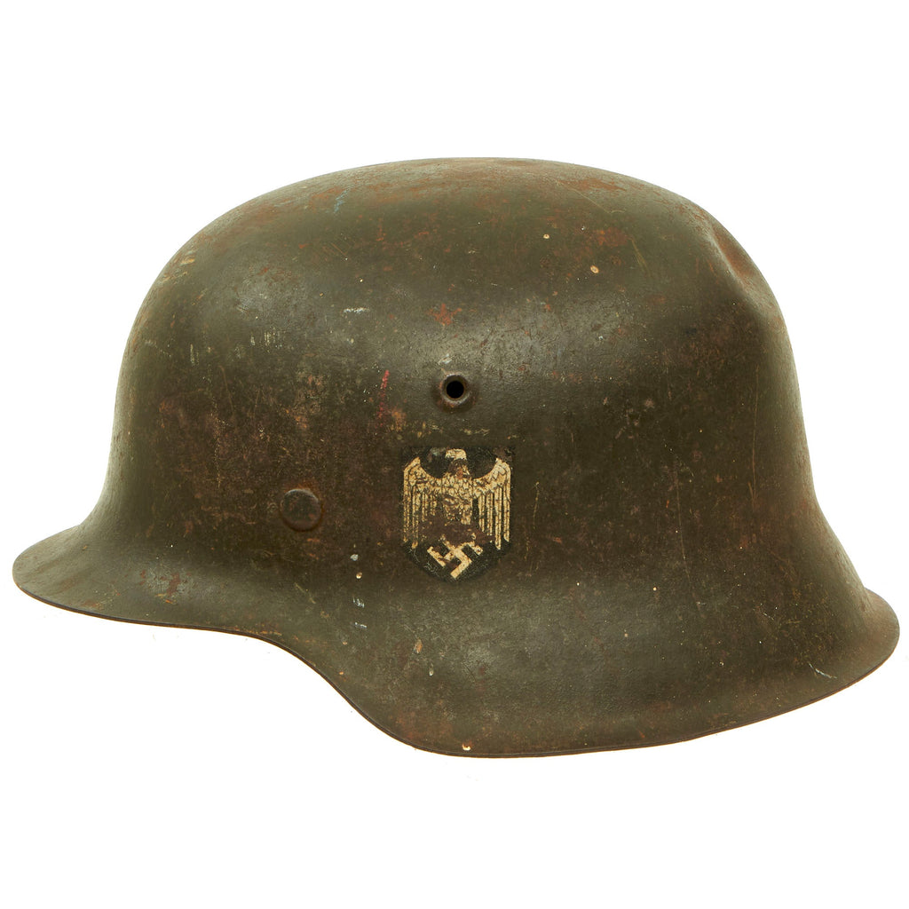 Original German WWII Service Worn M42 Single Decal Army Heer Helmet with Relic 56cm Liner - stamped ckl64 Original Items