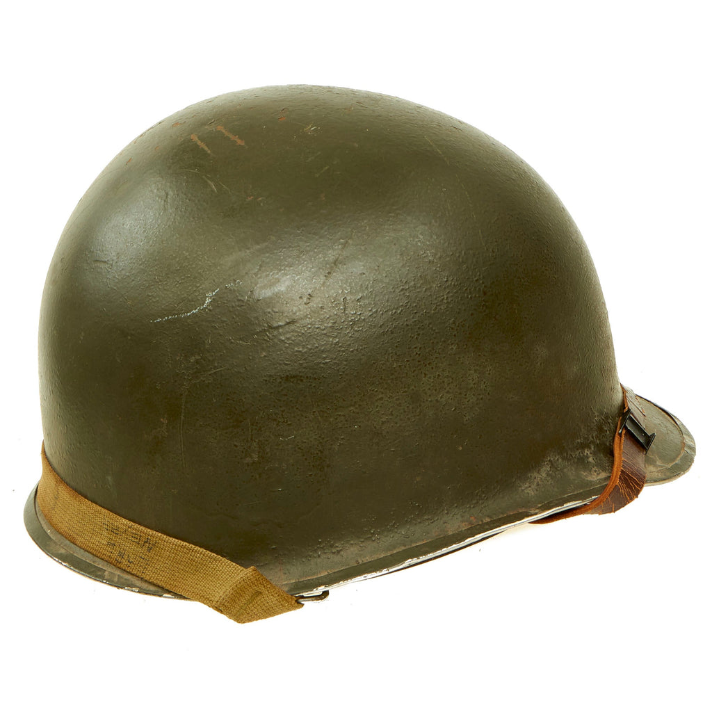 Original U.S. WWII Named Early 1942 M1 McCord Front Seam Fixed Bale Helmet with Westinghouse Liner - Complete Original Items
