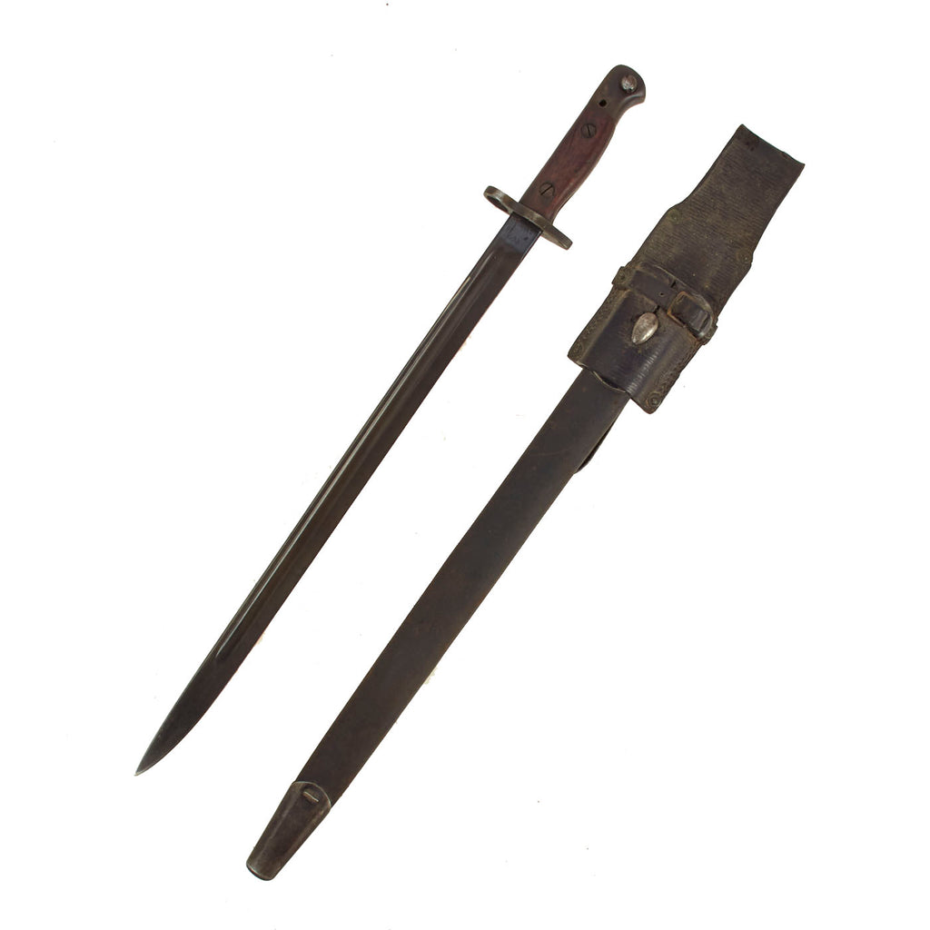 Original British WWI P-1907 Enfield Bayonet by WILKINSON with No. I Mk. II Scabbard and P14 Leather Frog - dated 1916 Original Items