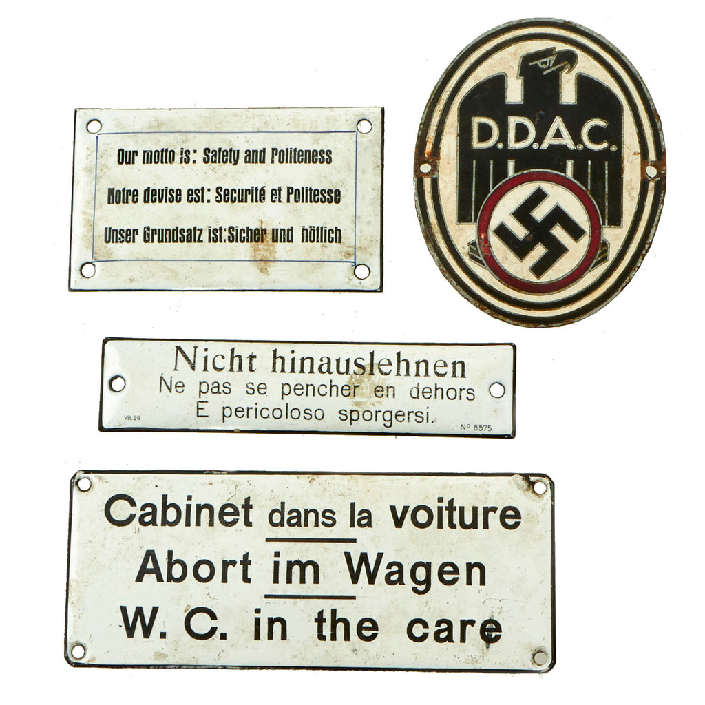 Original German WWII Set of Four Small Porcelain Enameled Steel Wall Signs - 1 DDAC & 3 From Train Cars Original Items