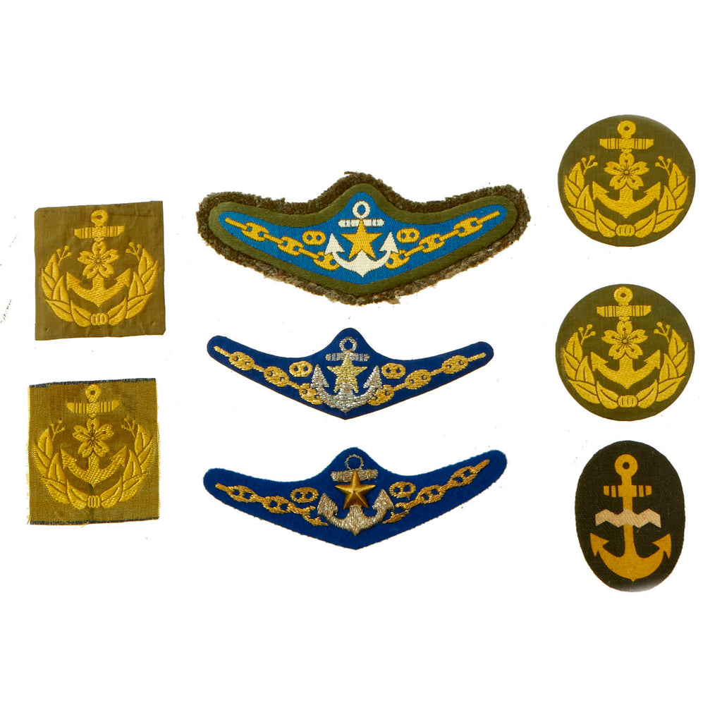 Original Japan WWII Imperial Japanese Army Seaborne Troops Breast Badges With IJN Cap Badges Lot - 8 Items Original Items