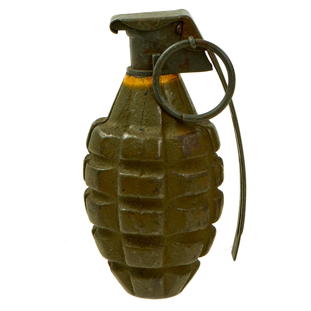 Original U.S. WWII Inert MkII Pineapple Grenade with Yellow Ring & M10A2 Fuze Original Items
