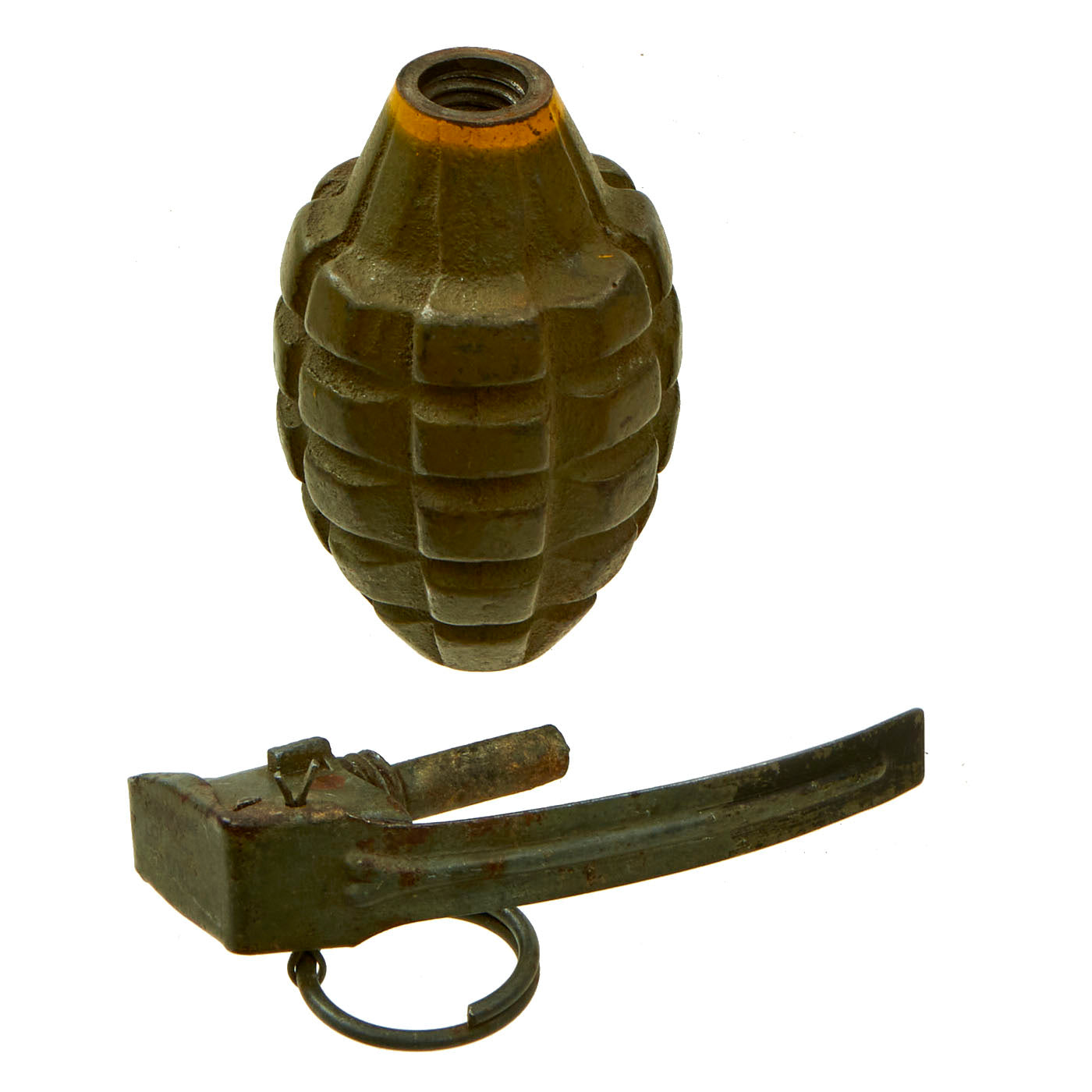 Original U.S. WWII Inert MkII Pineapple Grenade with Yellow Ring & M10