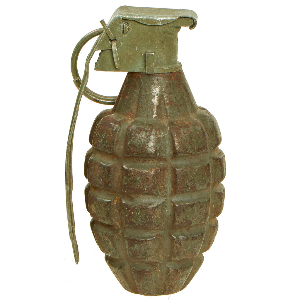 Original U.S. Pre-WWII Inert Early MkII Pineapple Grenade with Fuze - Gray 1920s/30s Era Original Items