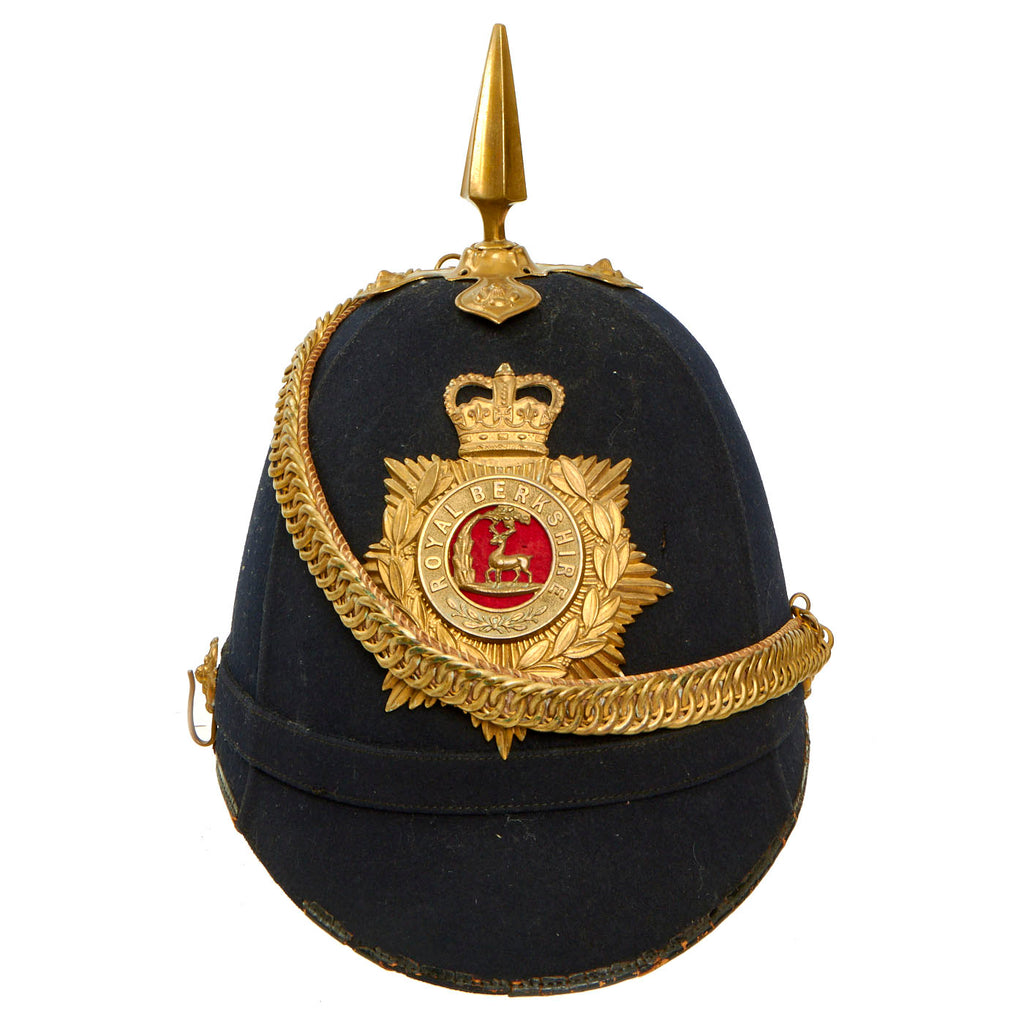 Original British Pre-WWI British Army Royal Berkshire Regiment Officer Blue Cloth Dress Spike Helmet - Marked Property of The Aldershot Tattoo Original Items