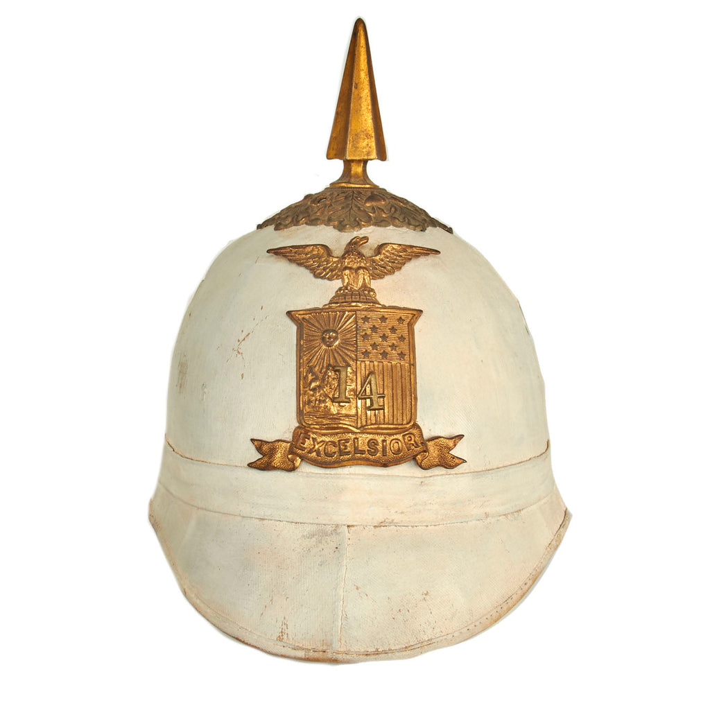 Original U.S. Model 1881 14th Regiment (New York State Militia) “Summer White” Dress Spiked Pith Helmet Original Items