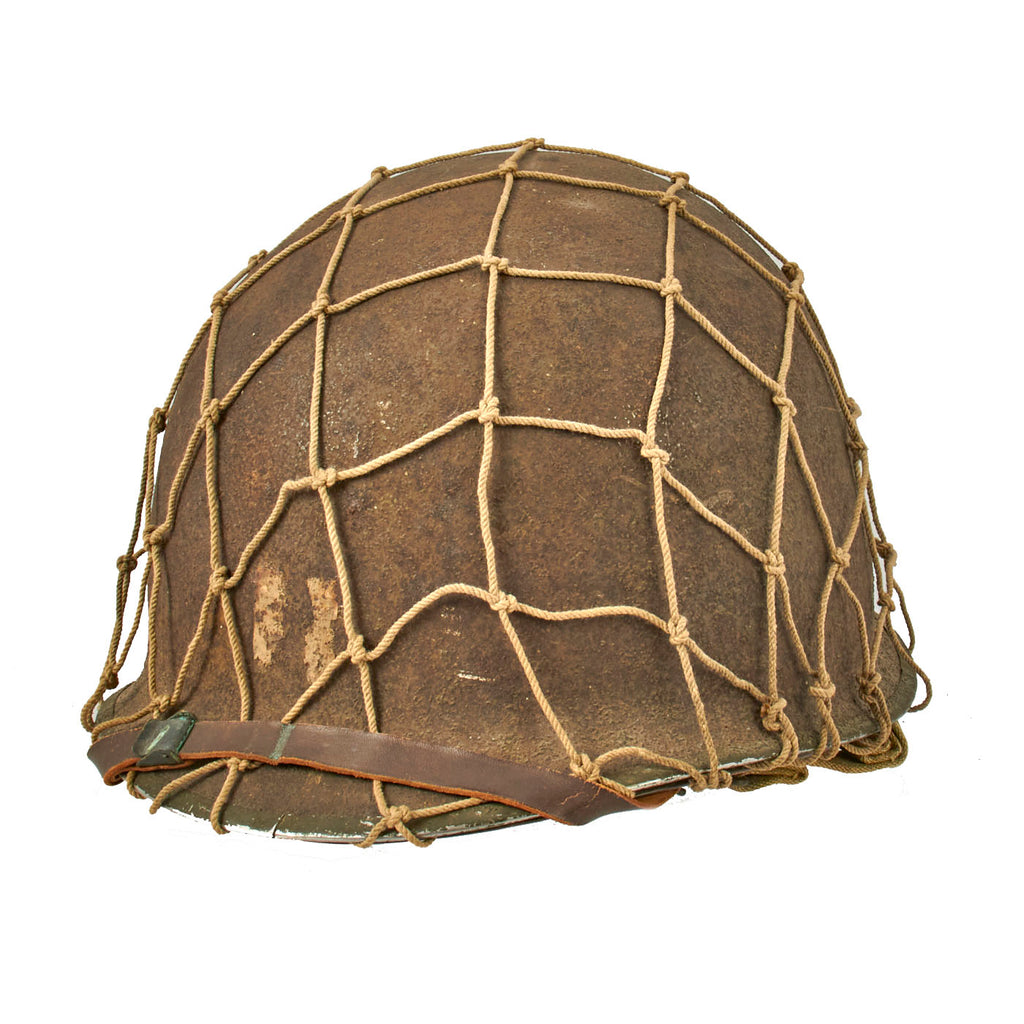 Original U.S. WWII 1944 Captain's M1 FixedBale Front Seam Helmet with Matching Firestone Liner Original Items
