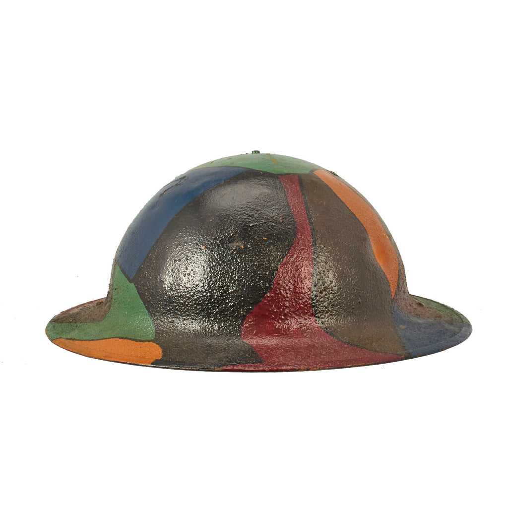 Original U.S. WWI M1917 Doughboy Helmet with Camouflage Panel Textured Paint with Complete Liner and Chinstrap Original Items